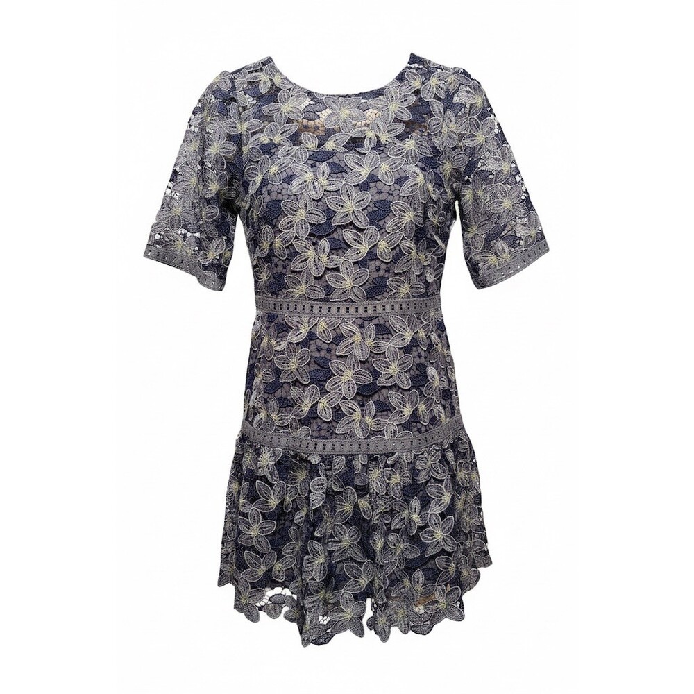Just Me Dress Womens Size S Blue Floral Lace Mini Back Bow Lined - Picture 3 of 10
